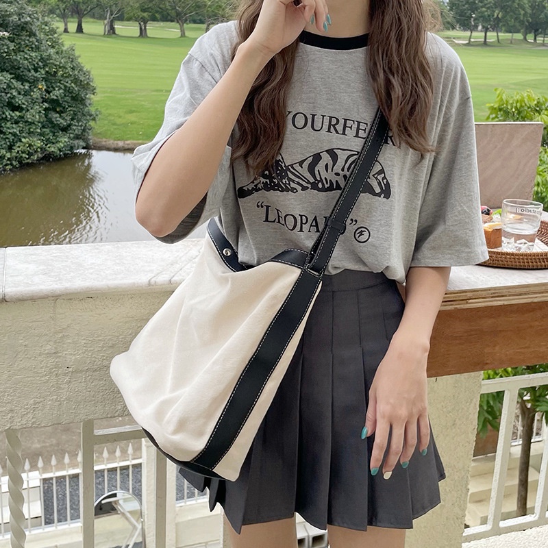 Túi vải Cỡ Lớn Thiết Kế Đơn Giản Phong Cách Nhật Hàn Cho Học Sinh
