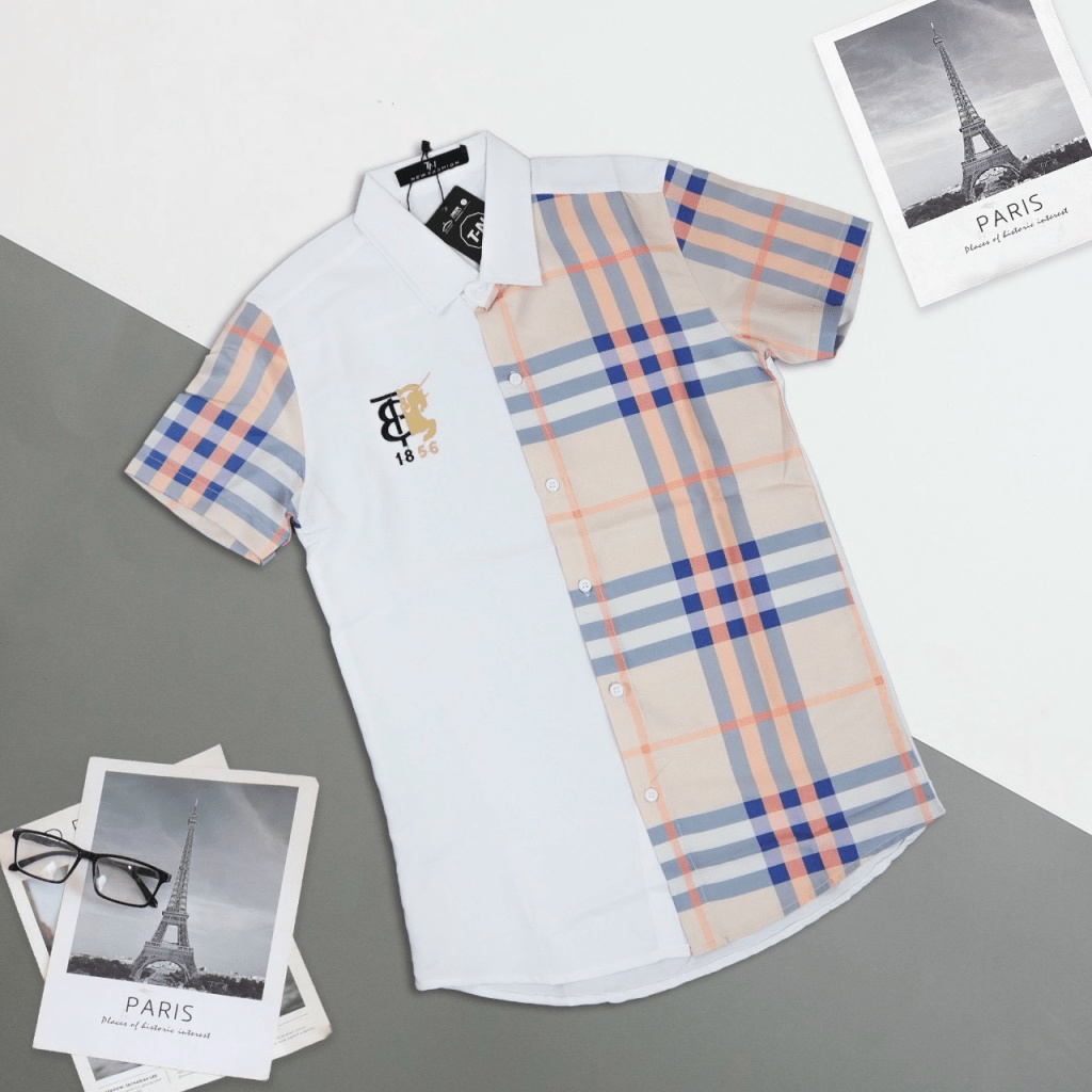 Áo sơ mi nam phối nửa sọc thêu logo phong cách bảnh bao sang trọng đẳng cấp [NEW UNISEX]
