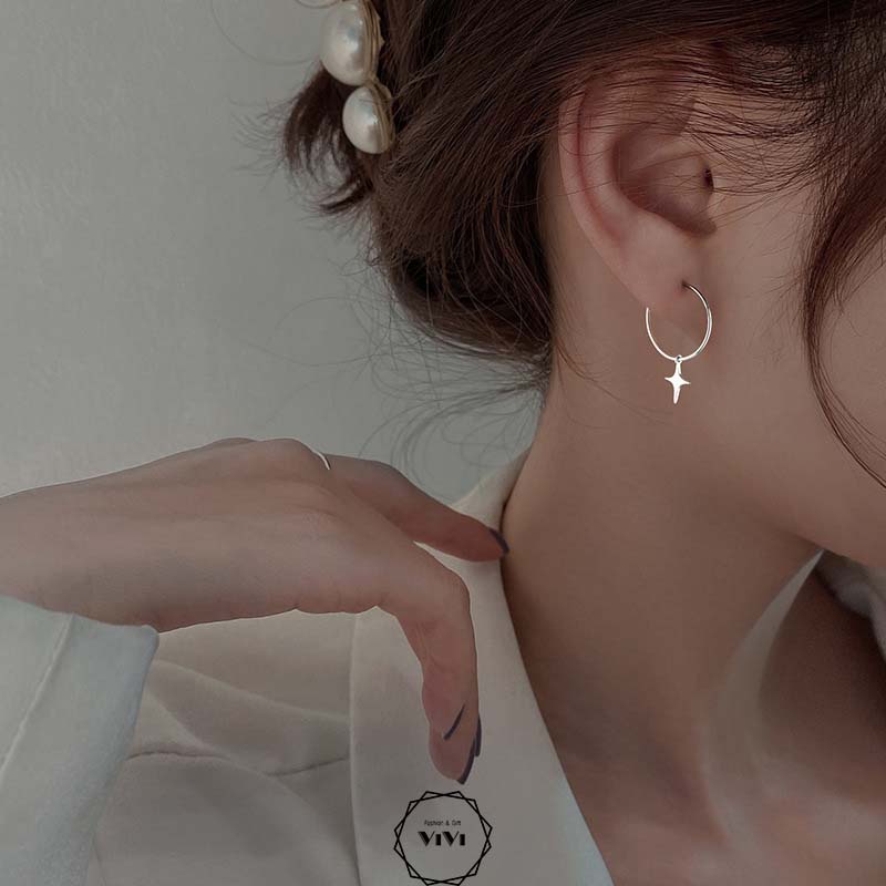 Bông tai bạc 925 bất đối xứng sao chổi Comet – khuyên tai ViVi_Gift