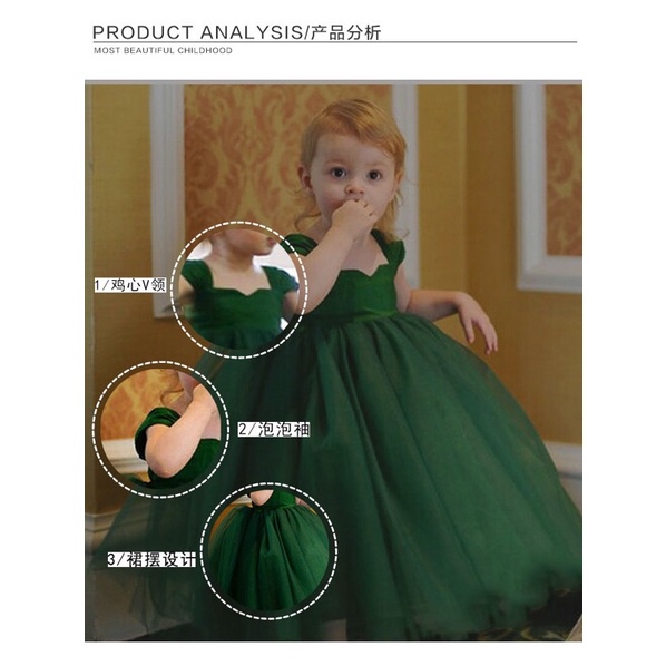 Váy Công Chúa Style Châu Âu Màu Xanh Lá Cây Cao Cấp Mẫu Mới 2022 Váy Cao Cấp Bé Gái Hãng COYO.