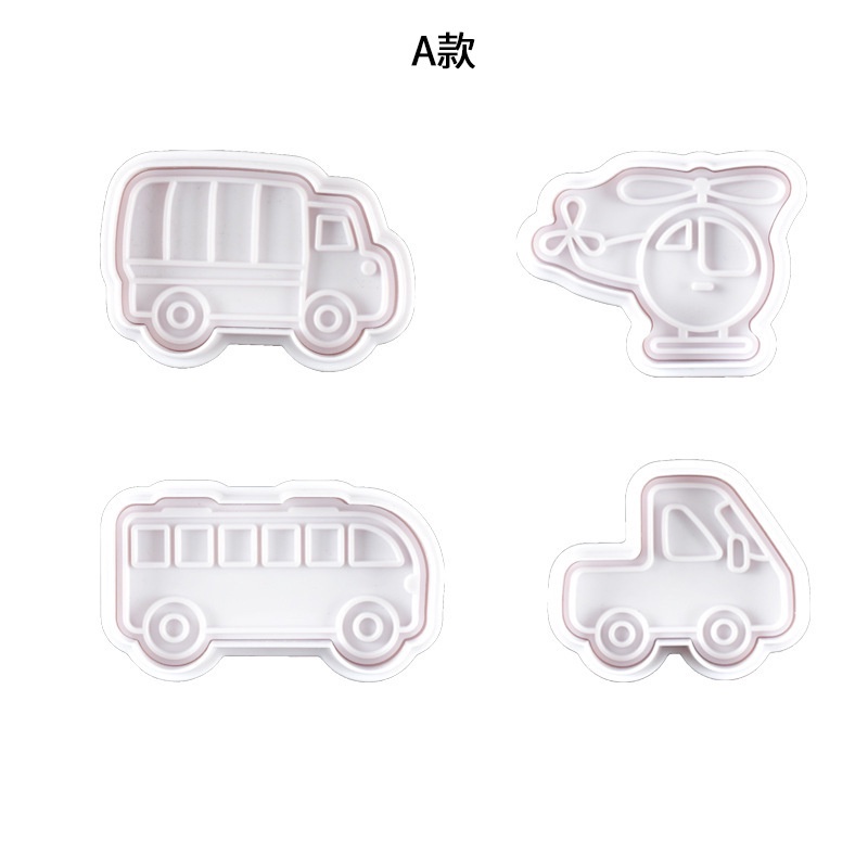 Bộ 4 Khuôn Nhựa Làm Bánh Quy Hình Phương Tiện Giao Thông