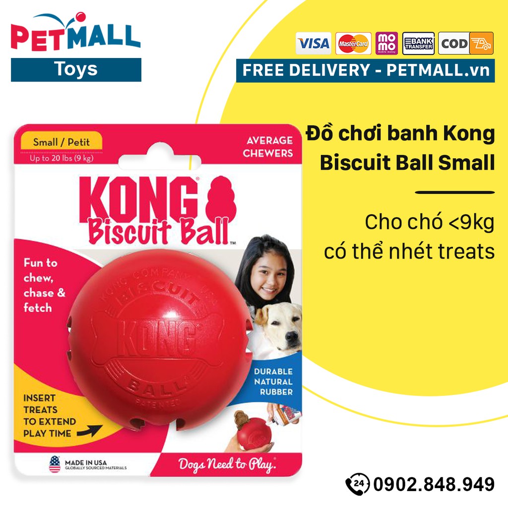 Đồ chơi banh Kong Biscuit Ball Small - Cho chó &lt;9kg, có thể nhét treats