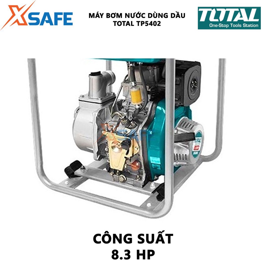 Máy bơm nước dùng dầu TOTAL TP5402 Máy bơm nước mini chạy dầu Dung tích xi lanh 418cc Đường kính ống hút và xả 100mm