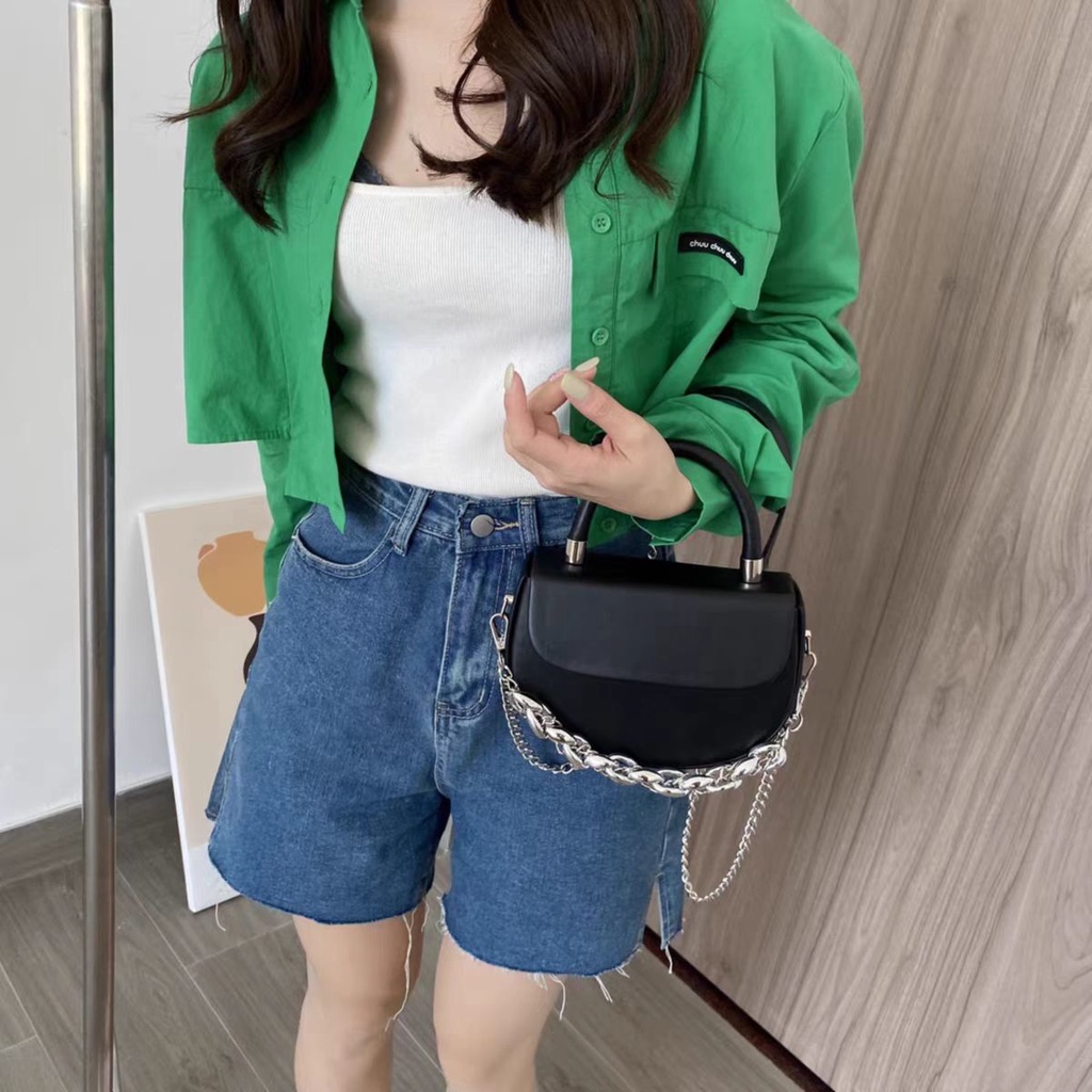 Túi Đeo Chéo Màu Đen Phong Cách Phương Tây Thời Trang 2023