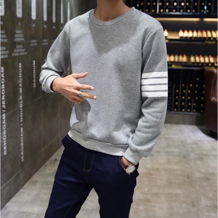 Áo nỉ nam trơn cổ tròn dài tay thu đông ấm áp ❤️KINGSPORT❤️ Áo nỉ nam trơn sweater phong cách hàn quốc 4 vạch cánh tay