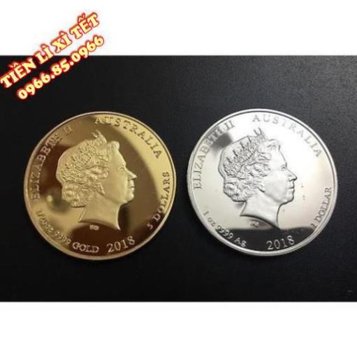 [PHONG THỦY] Cặp Tiền Xu Hình Con Chuột Úc Mạ Kim Loại Vàng Bạc - Tặng kèm túi đỏ hút lộc may mắn