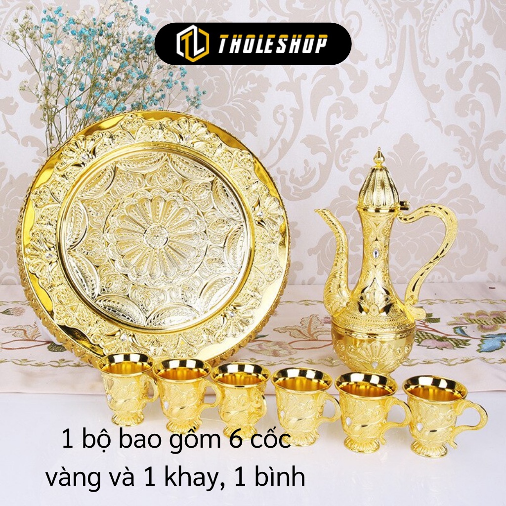 Bộ Bình Ly Rượu - Bộ 6 Ly, Bình, Khay Thủy Tinh Phong Cách Châu Âu Sang Trọng 9699