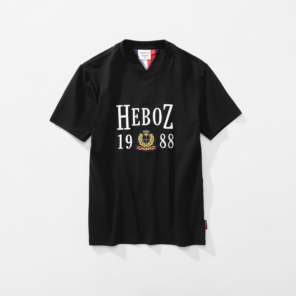 Áo thun nam cổ tròn thêu chữ và logo barley Heboz, chất vải cotton 4 chiều cao cấp 3M - 00001251