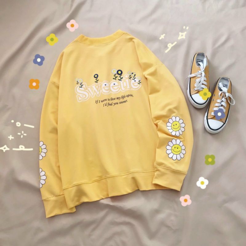 Áo sweater nữ kiểu cardigan khoác gài nút form rộng in bông SWC01