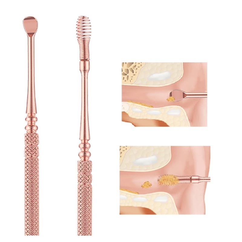 2 Cái Thép Không Gỉ 360° Dụng Cụ Lấy Ráy Tai Hai Đầu Linh Hoạt Tiện Dụng