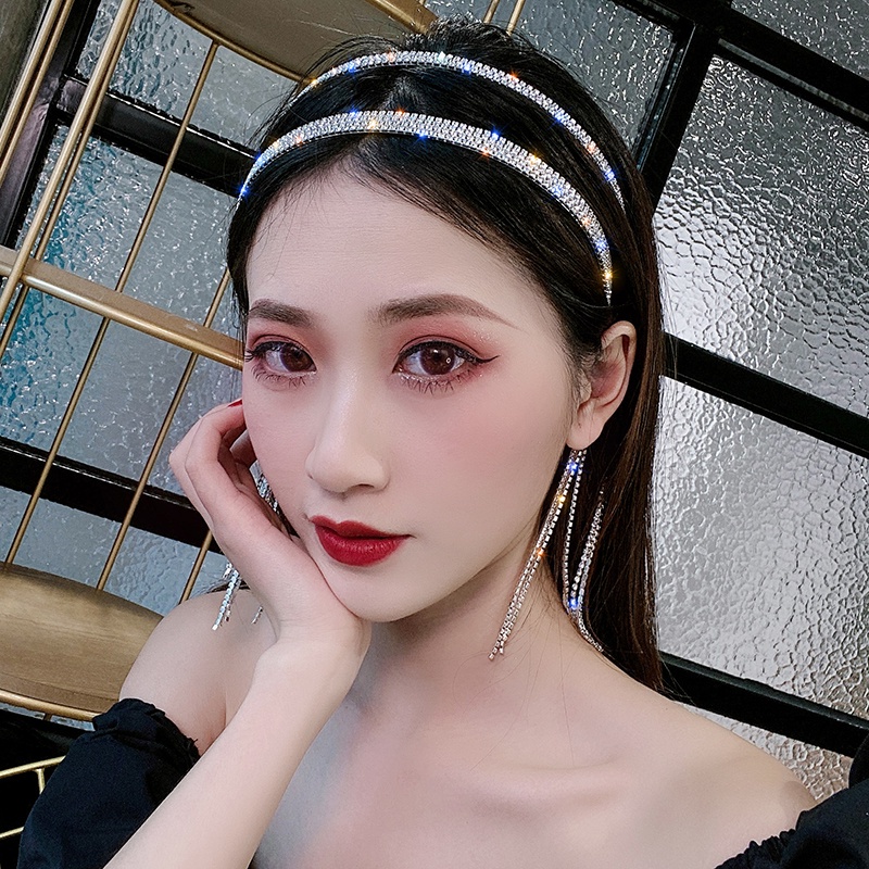 Băng Đô Cài Tóc Đính Đá Lấp Lánh Tua Rua Dài Dễ Phối Đồ