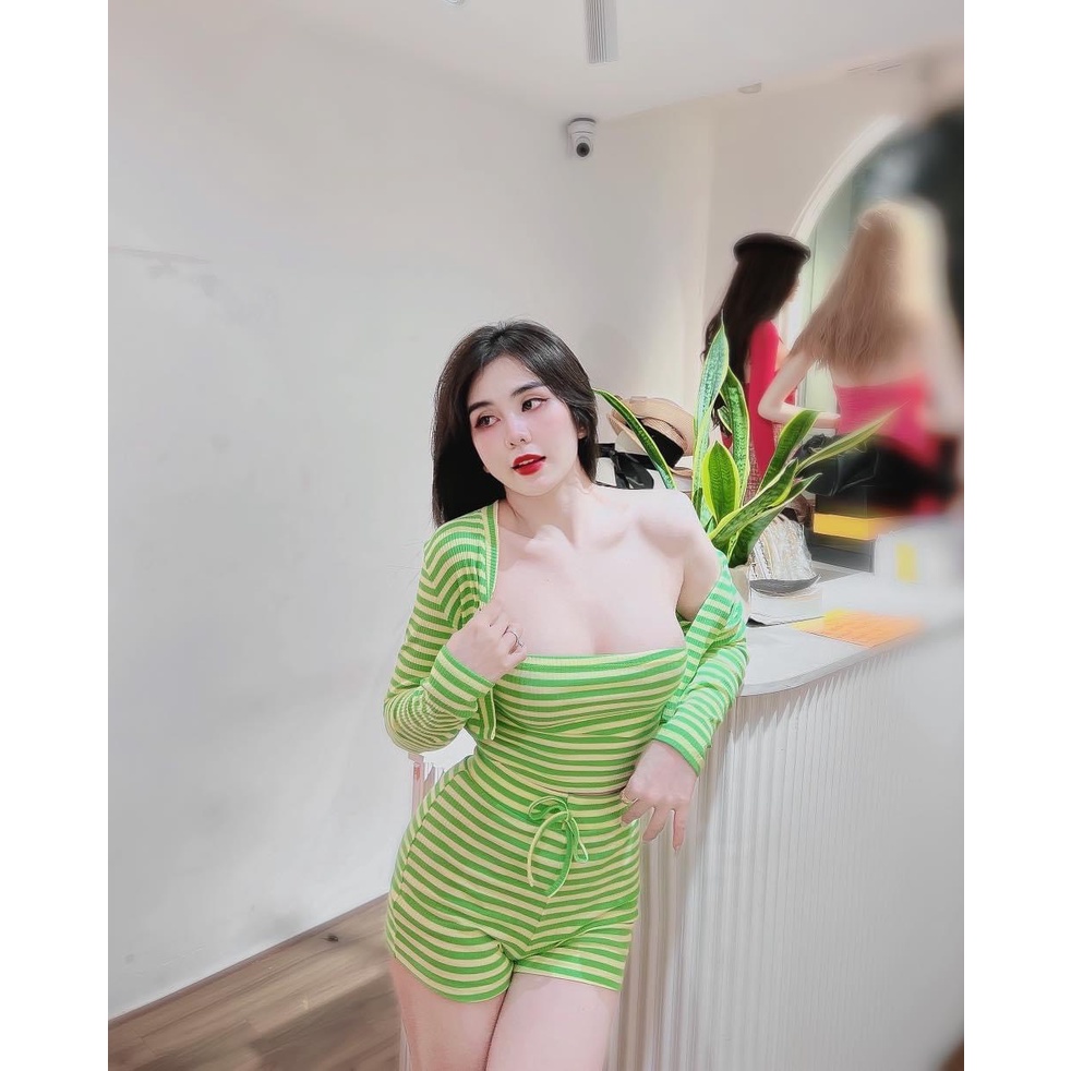 Set Quần Đùi Sọc Xanh Ba Món