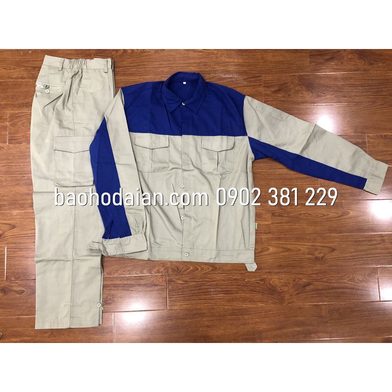 Quần áo bảo hộ lao động ghi phối xanh dương túi hộp DA14