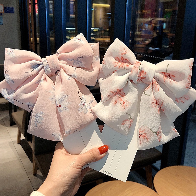 Kẹp tóc nơ vải chiffon phong cách Hàn Quốc cho nữ