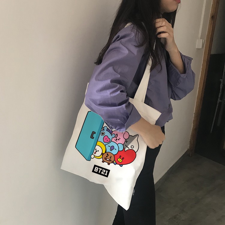Túi Xách Canvas In Hình Bt21 Phong Cách Hàn Quốc