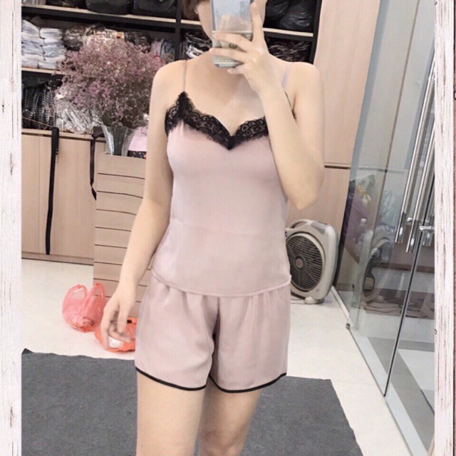 Bộ ngủ lụa cao cấp phối ren cực sexy