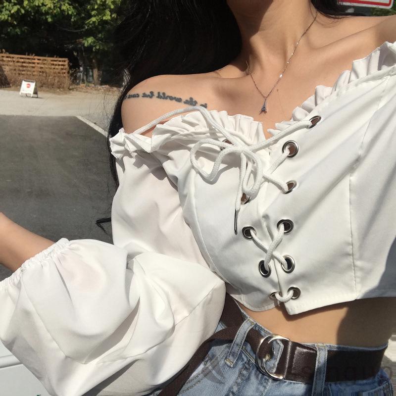 Áo Trễ Vai Tay Dài Màu Trơn Thiết Kế Quyến Rũ Cho Nữ