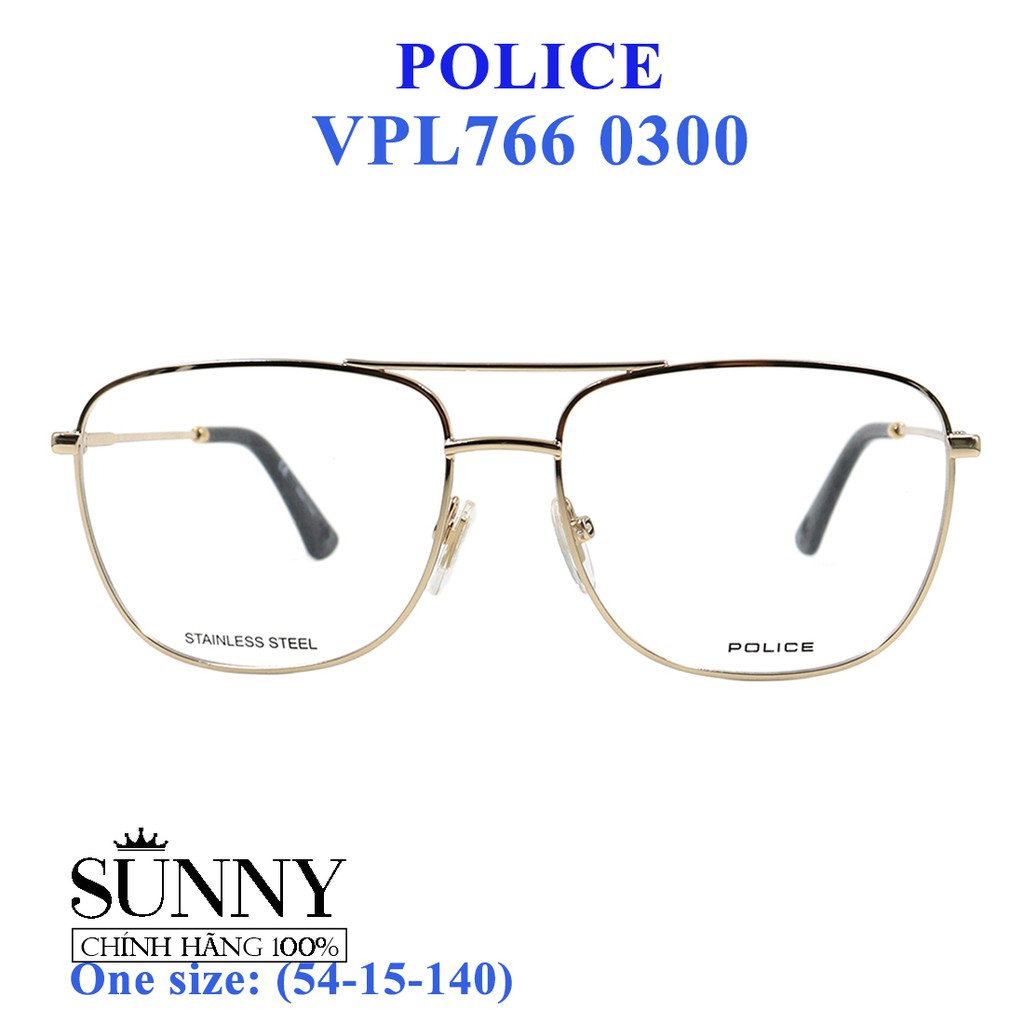 Gọng kính thời trang chính hãng Police VPL766 0300 (54-15-140), thiết kế dễ đeo bảo vệ mắt