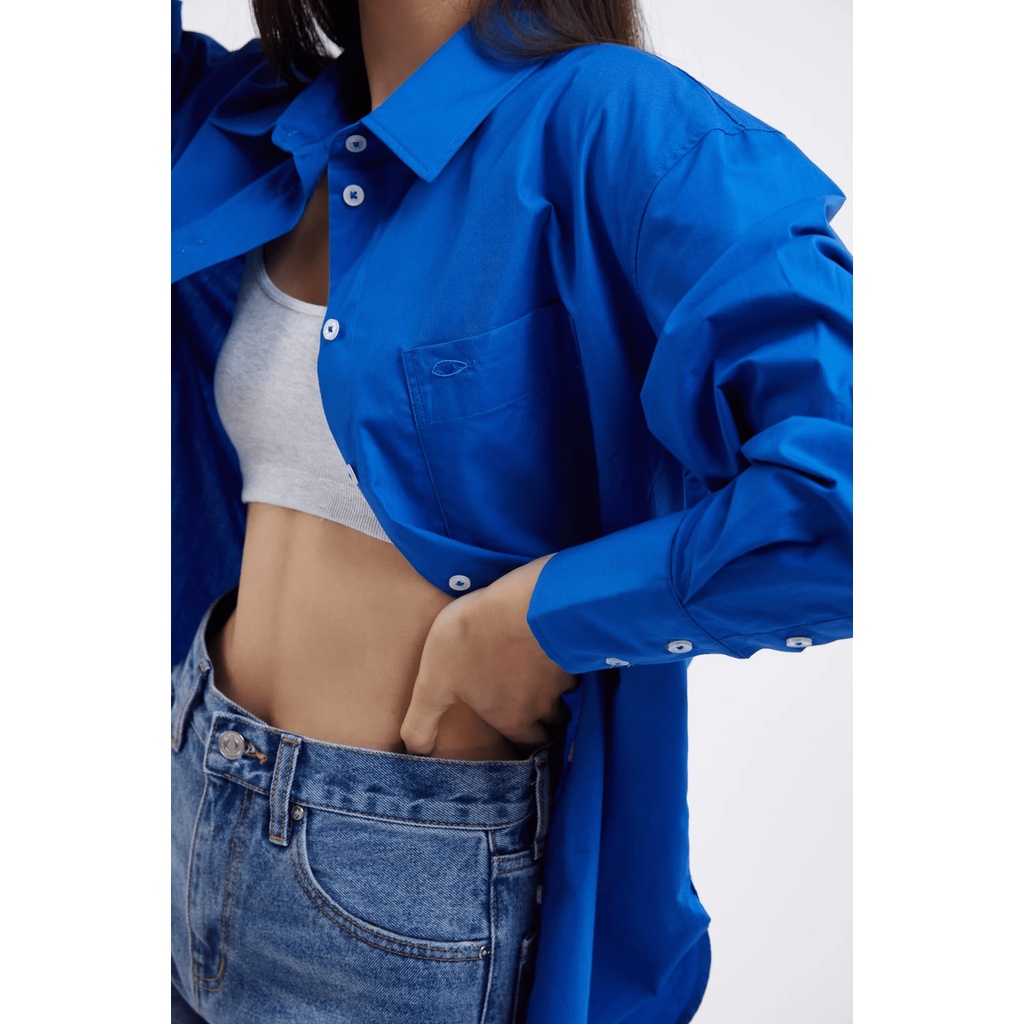 TheBlueTshirt - Áo Sơ Mi Nữ Phom Rộng Màu Xanh - Pillow Talk Oversized Shirt - Cobalt Blue