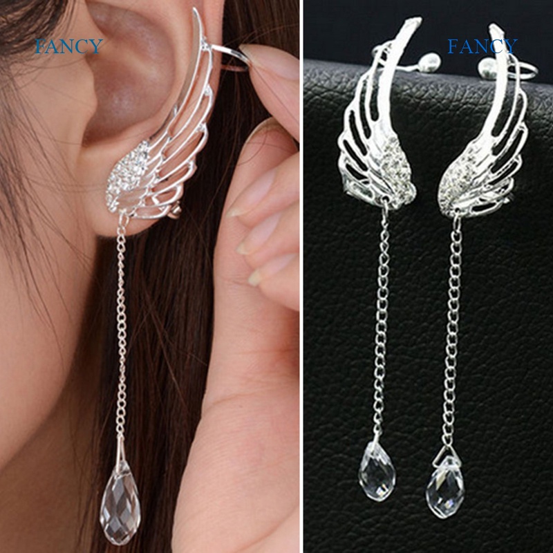 Khuyên Tai Dáng Dài Hình Cánh Thiên Thần Đính Đá Pha Lê Phong Cách Bohemian Mới