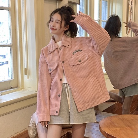ZHELIHANGFEI Áo Khoác Bóng Chày Tay Dài Dáng Rộng Màu Hồng Dễ Phối Đồ