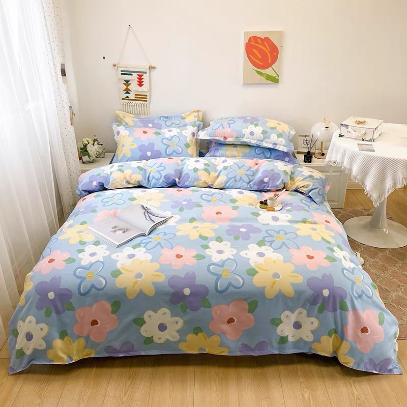 Bộ chăn ga gối hoa ngũ sắc cotton 3D moexu cao cấp mềm mịn thấm hút mồ hôi có nhiều kích cỡ có vỏ gối ôm cùng bộ