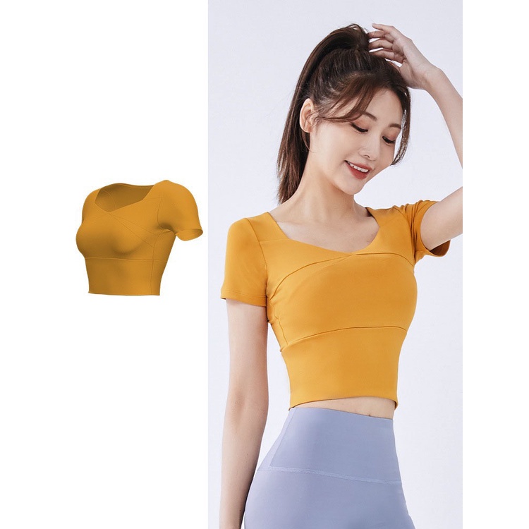 HOT ÁO TẬP CAO CẤP DÁNG CROPTOP KÈM MÚT LÓT MÃ AH01
