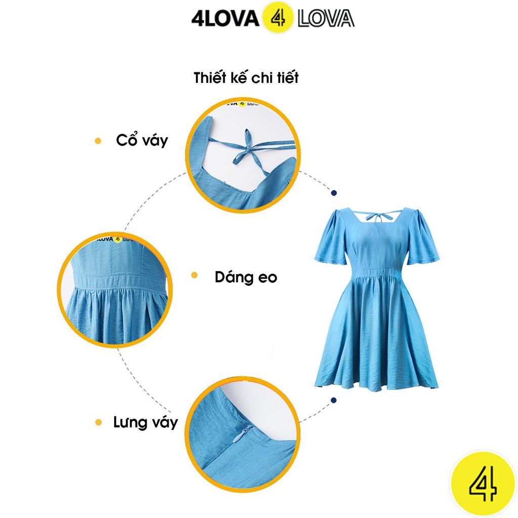 Váy xòe babydoll nữ 4LOVA thiết kế tay bồng phối cổ vuông thắt nơ sau trẻ trung