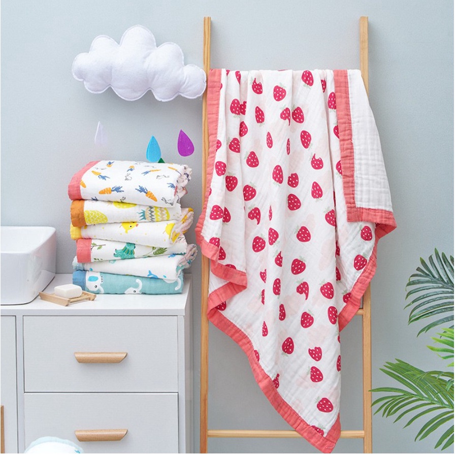 Chăn xô cho bé sơ sinh bo viền đa năng 6 lớp, mềm xô sợi tre siêu mềm mịn thoáng mát 1mx1m1