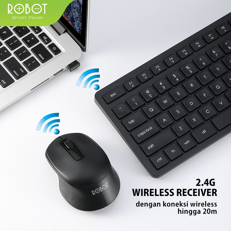 Bộ Bàn Phím Và Chuột Tĩnh Âm Không Dây ROBOT KM4000 2.4GHz Độ Phân Giải 1600DPI Hàng Chính Hãng Bảo Hành 12 Tháng