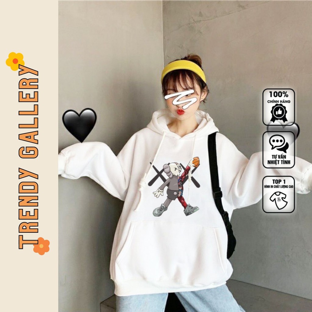 Áo Hoodie Nam Basic In Hình Kaws Bóng Rổ Trendy Gallery, Hoodie Unisex Trắng Đen Form Rộng TV5037