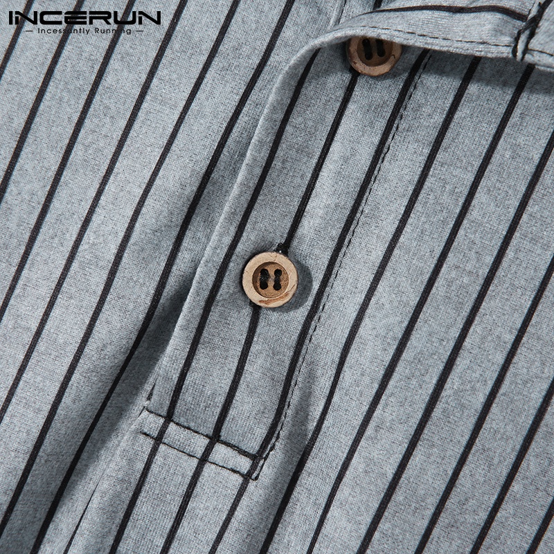 INCERUN Áo Thun Polo Ngắn Tay Thoải Mái Họa Tiết Kẻ Sọc Thời Trang Mùa Hè Cho Nam