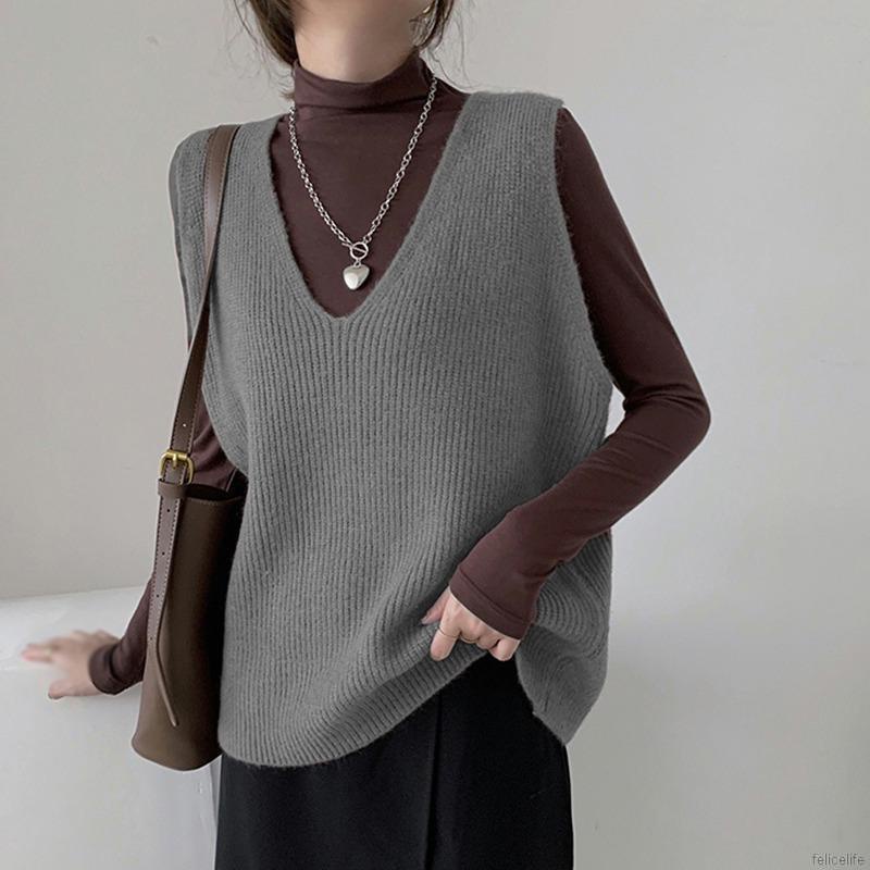 Áo khoác len không tay cổ chữ v dáng rộng thời trang mùa xuân dành cho nữ | BigBuy360 - bigbuy360.vn