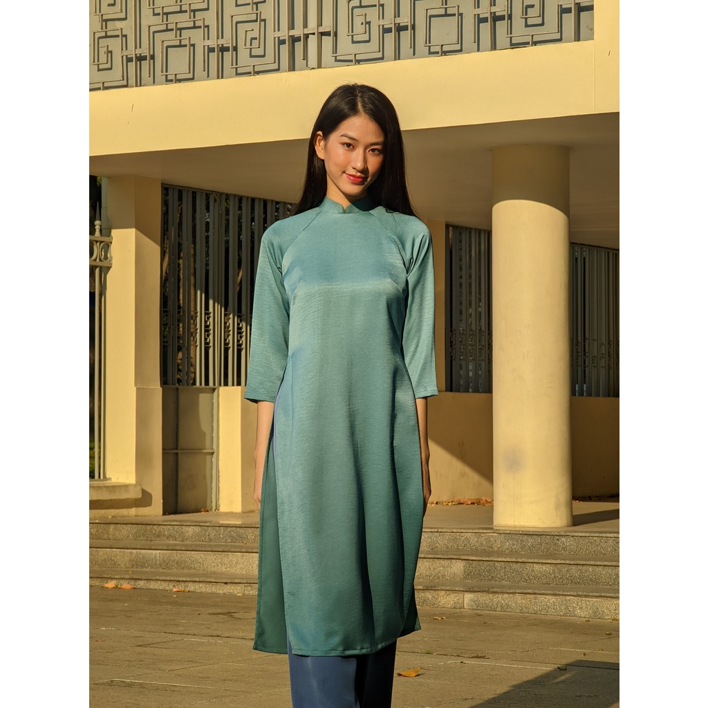 Set Áo Dài Rosemary Lụa Tây Thi Xanh Lam