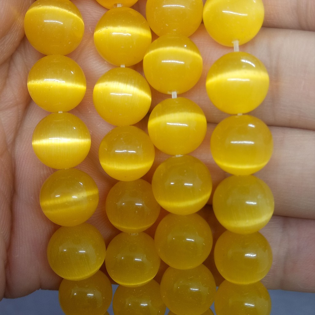 Hạt mắt mèo màu vàng 4-12mm Dây tự nhiên Opal lỏng lẻo DIY để làm vòng tay