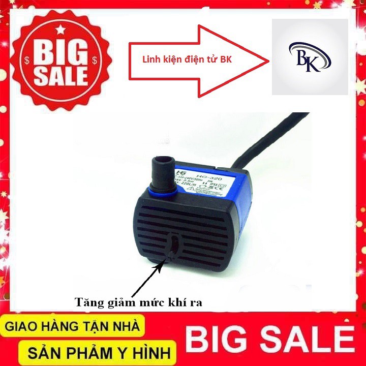 Bơm chìm mini HG-320 220V 7W , 3w bơm tiểu cảnh, bể cá, điều hòa nước- Linh kiện bk