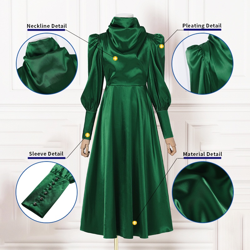Đầm nữ ZANZEA bằng vải satin dáng dài tay dài dạng bồng có cổ áo cài nút