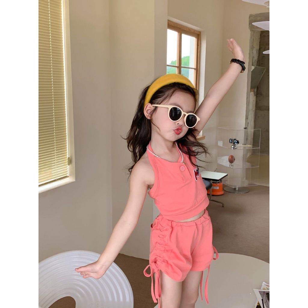 Set Đồ Thể Thao Mùa Hè 48 Giờ Gồm Áo Ba Lỗ Phong Cách Phương Tây Cho Bé Gái