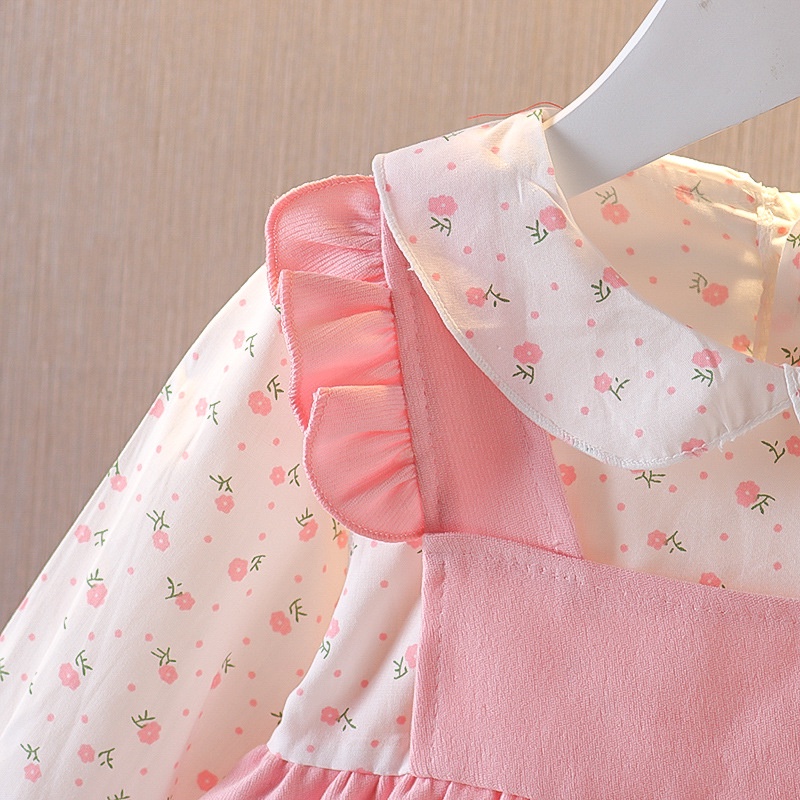 Đầm Tay Dài Cổ Búp Bê Họa Tiết Hoa Xinh Xắn Cho Bé Gái 0-4 Tuổi