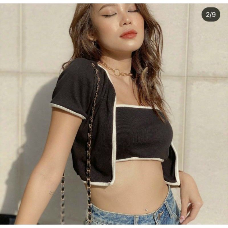 Áo croptop gân kèm áo ống | BigBuy360 - bigbuy360.vn