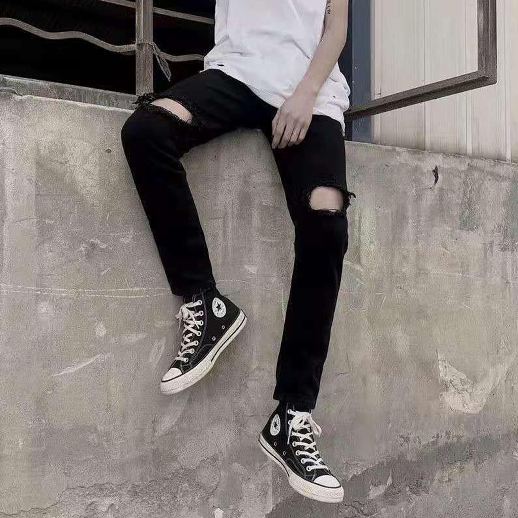 Quần Jean Buttons Pants Ống Rộng Nam 3 Cúc bấm, Quần Jean rách gối, Cargo Pants Phong cách streat wear Cực Ngầu unisex