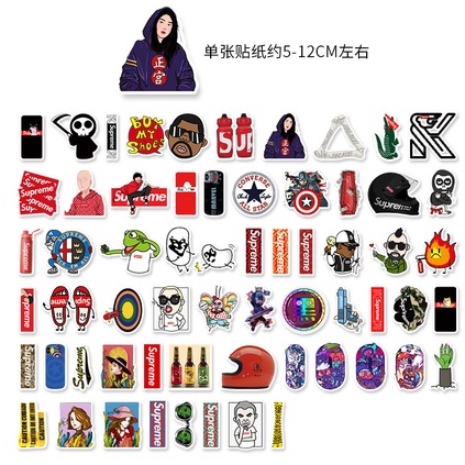 Bộ 60 Cái Sticker dán hoạt hình chủ đề Superme chống nước sticker dán mũ bảo hiểm vali laptop cực xinh - M19