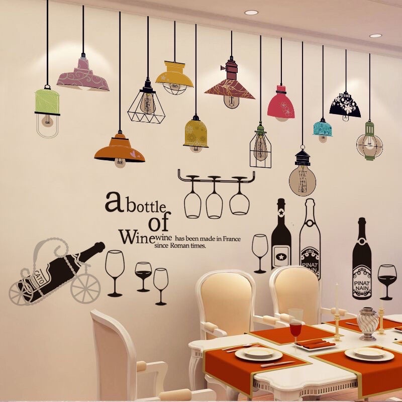 [NHIỀU MẪU] Decal dán tường ⚡️𝐅𝐑𝐄𝐄 𝐒𝐇𝐈𝐏⚡️ Decal dán tường Dàn đèn kệ rượu - PVC chống thấm nước, keo siêu dính