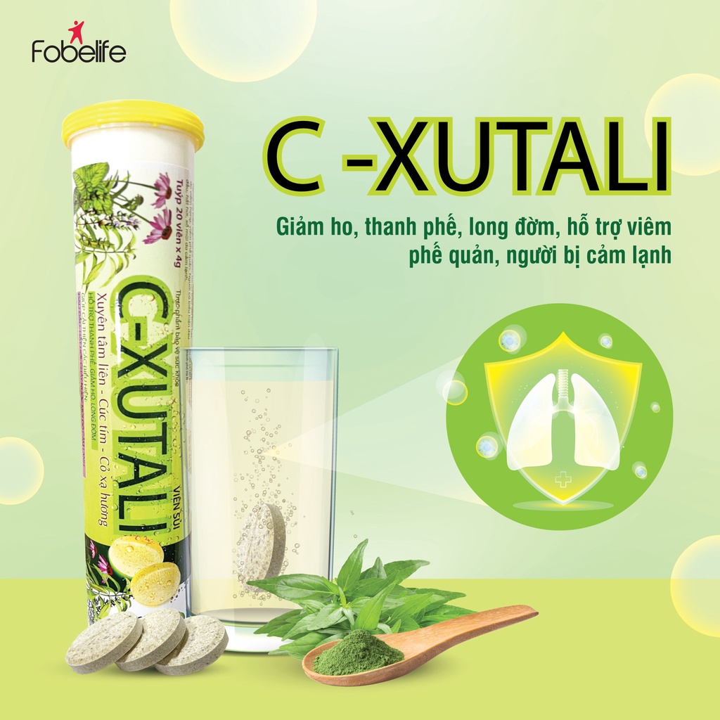Viên Sủi Xuyên Tâm Liên Giảm Ho Long Đờm Đau Rát Họng C-Xutali ( Tuýp 20 viên sủi )