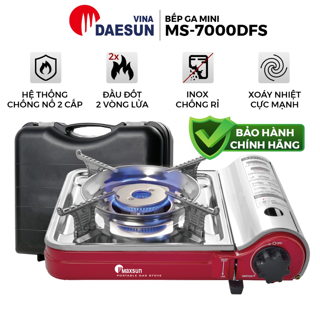 Bếp Ga Mini Đầu Đốt 2 Vòng Lửa, Inox Chống Rỉ MS-7000DFS - Công Suất 2200W | Bảo Hành 12 Tháng | Hàng Chính Hãng