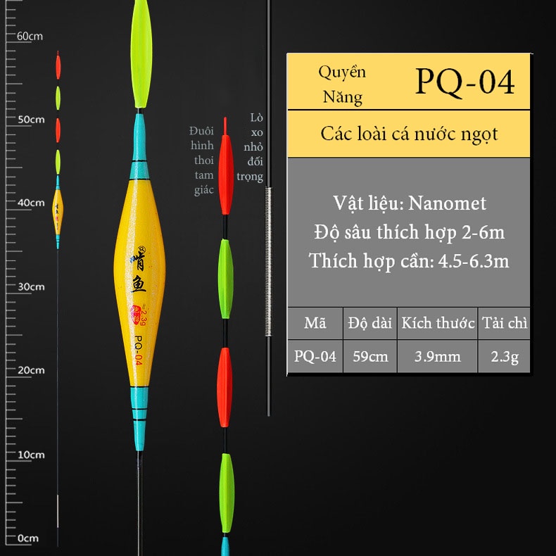 Phao Hố Đấu Quyền Năng PQ, Câu Đơn, Đài Săn Cá, Chất Liệu Nanomet