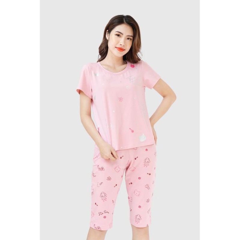 Bộ mặc nhà áo cộc tay quần lửng đến gối Cotton Winny 21330 Giá 489.000đ