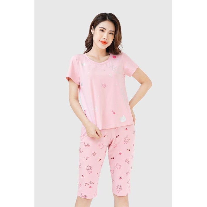 Bộ mặc nhà áo cộc tay quần lửng đến gối Cotton Winny 21330 Giá 489.000đ