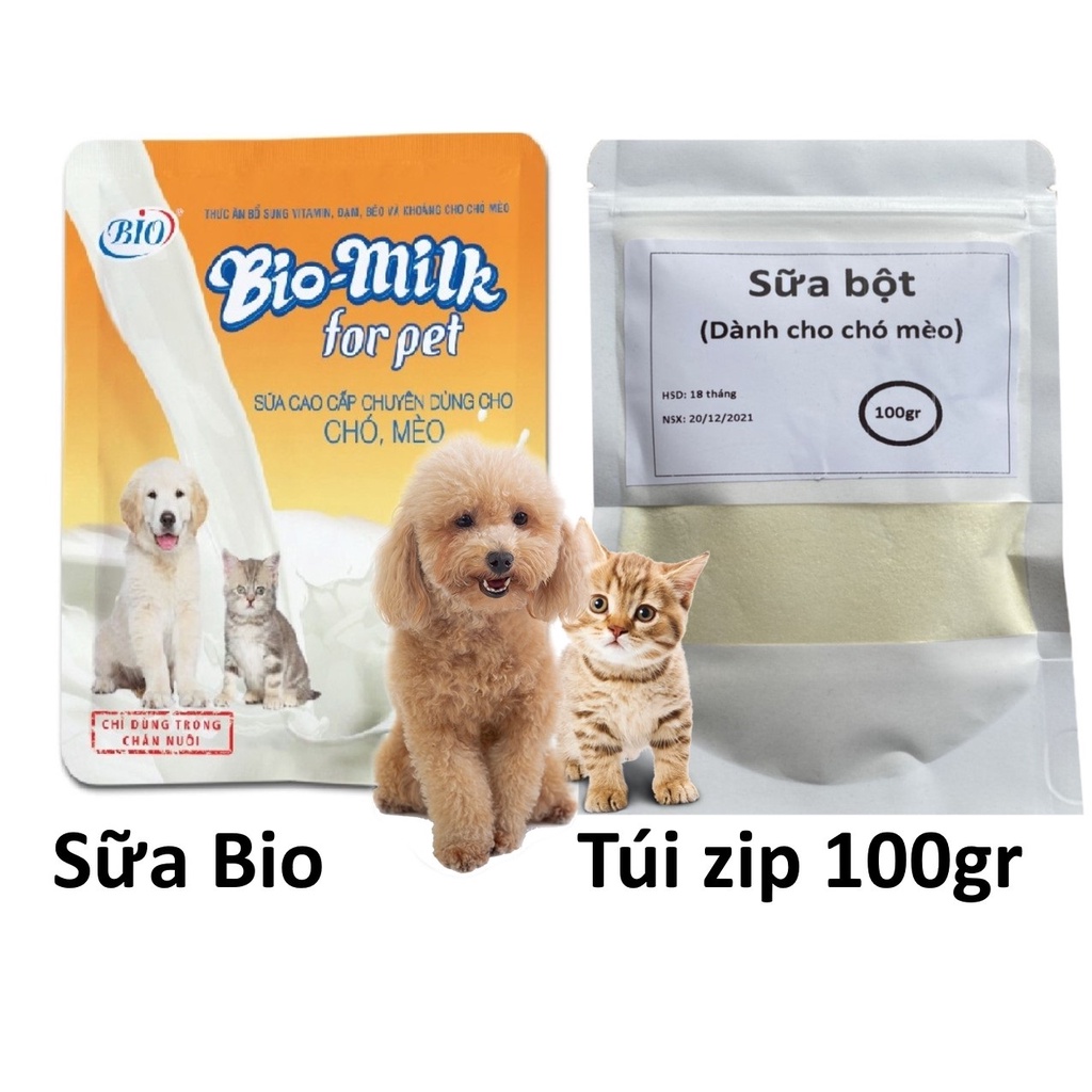 (1 gói) Sữa cho chó mèo (2 loại) Bio Milk (100gr bột) và sữa chua cho thú cưng (50ml nước)