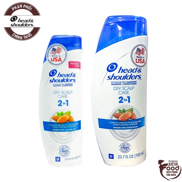 Dầu Gội Và Xả Chiết Xuất Hạnh Nhân Head & Shoulders Dry Scalp Care 2in1 Pyrithione Zinc Dandruff Shampoo+Conditioner